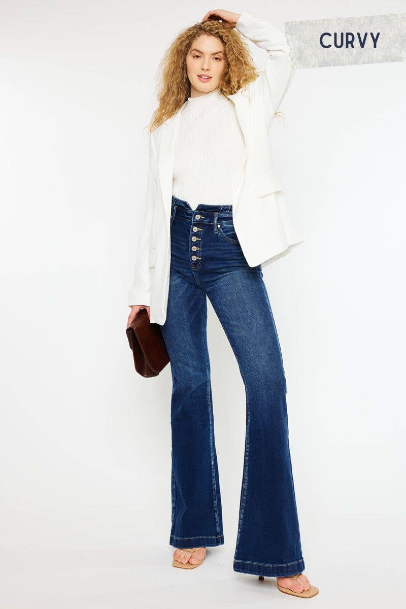 Curvy Button Fly Flare Jeans