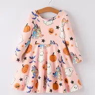 Long Sleeve Bluey Halloween Ghost Pumpkin Dress