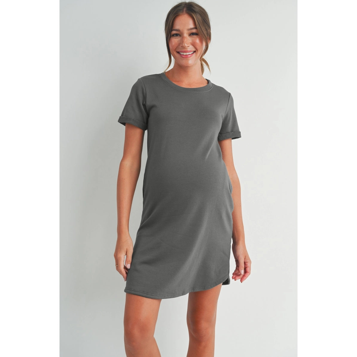 Crew Neck Terry Maternity T-Shirt Dress **FINAL SALE**