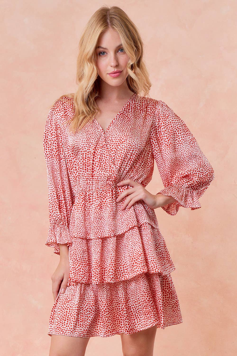 Heart Print Ruffle Sleeve Dress