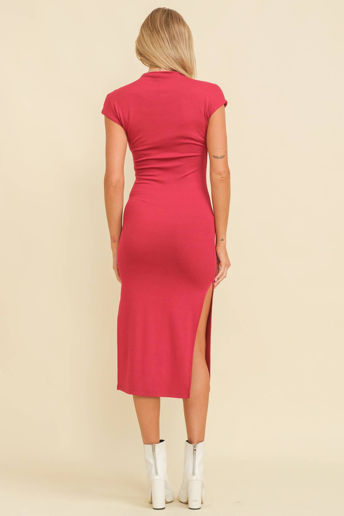 Midi Dress with Side Slit | Red