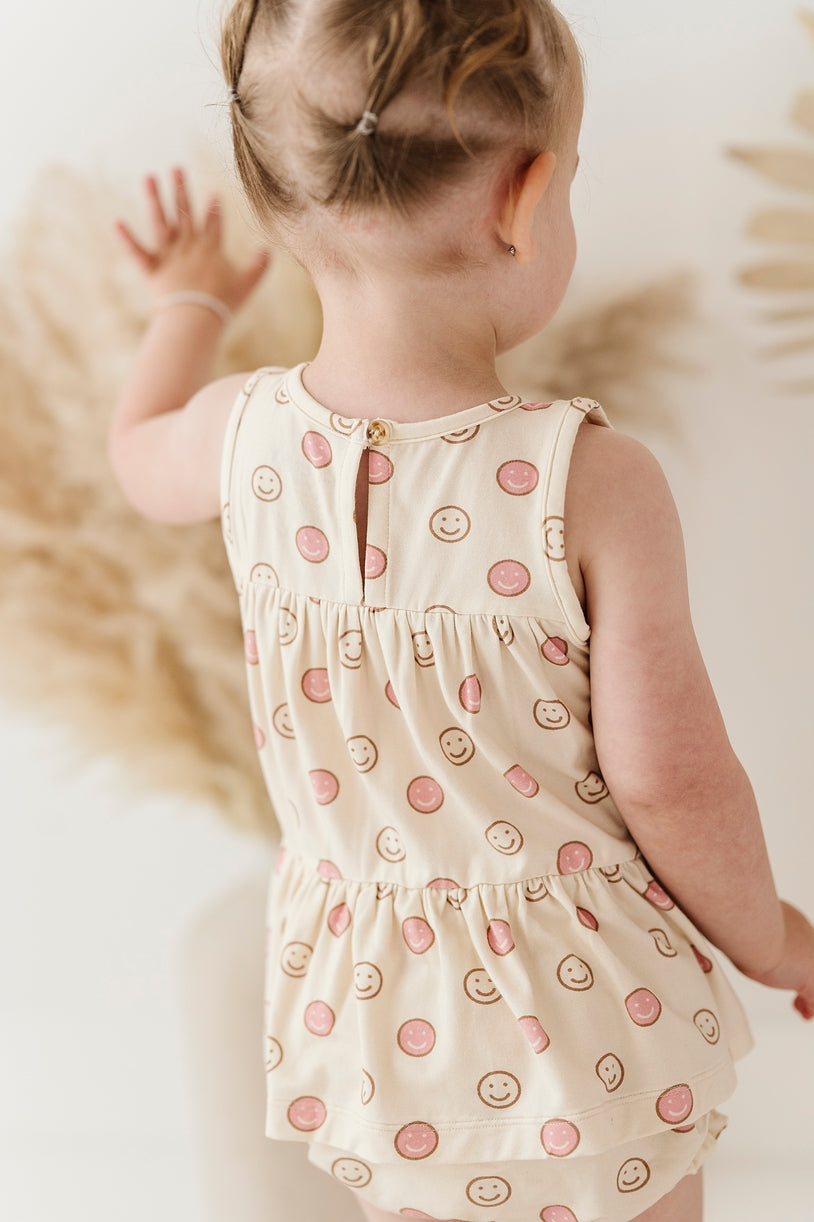 Baby Girl Peplum & Bloomer Set || Smiley