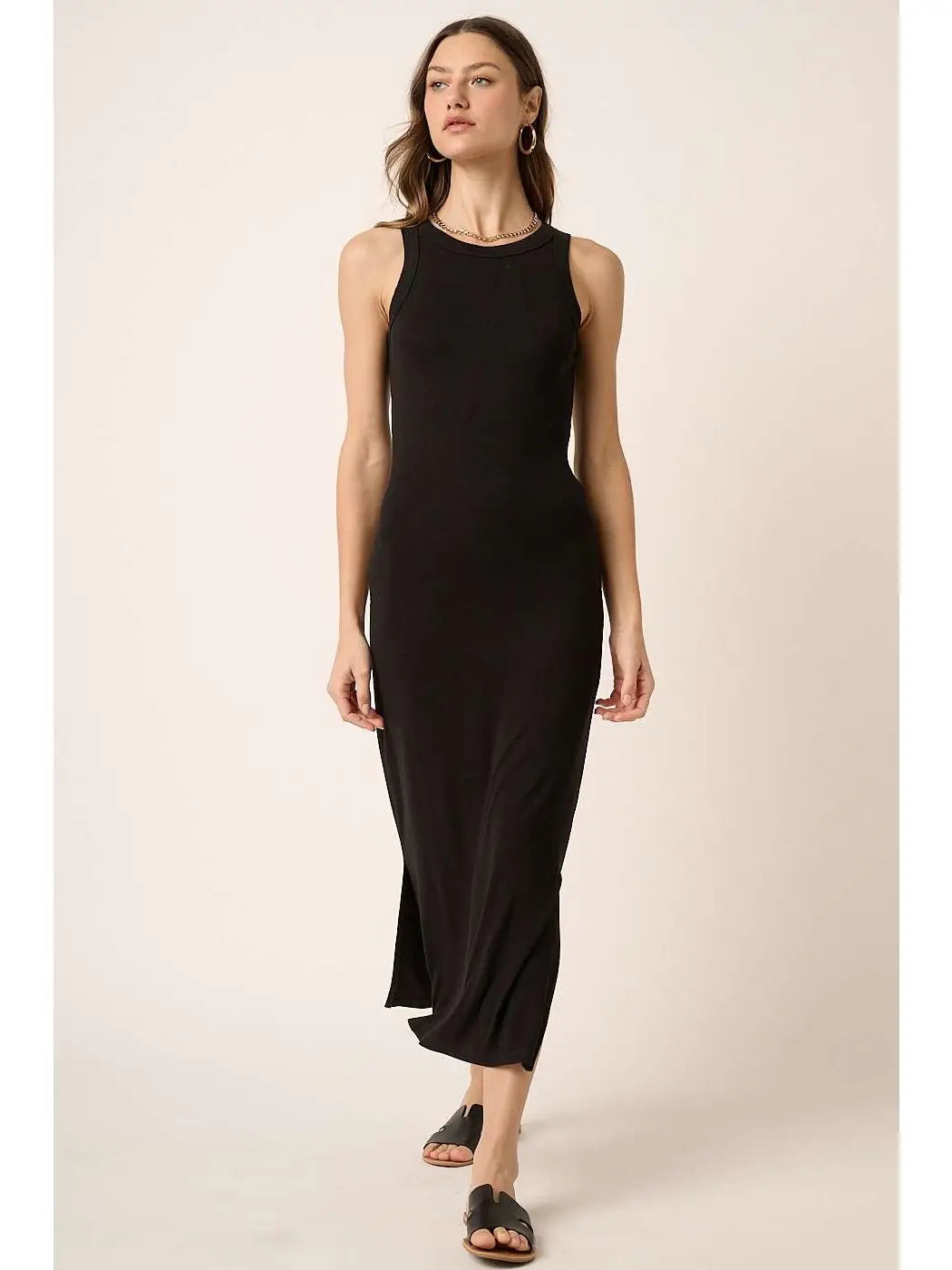 Premium Ribbed Knit Tank Maxi Dress | Black