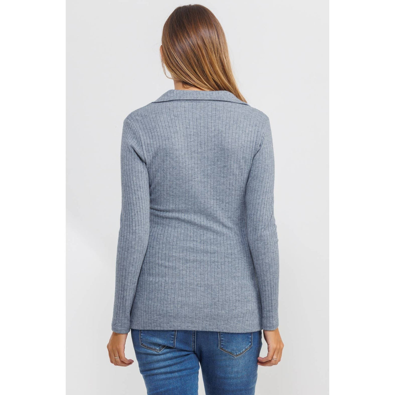 Collared Ribbed Maternity Long Sleeve Top