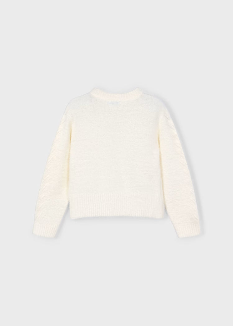 Girl Faux Fur Knit Sweater with Faux Fur | White