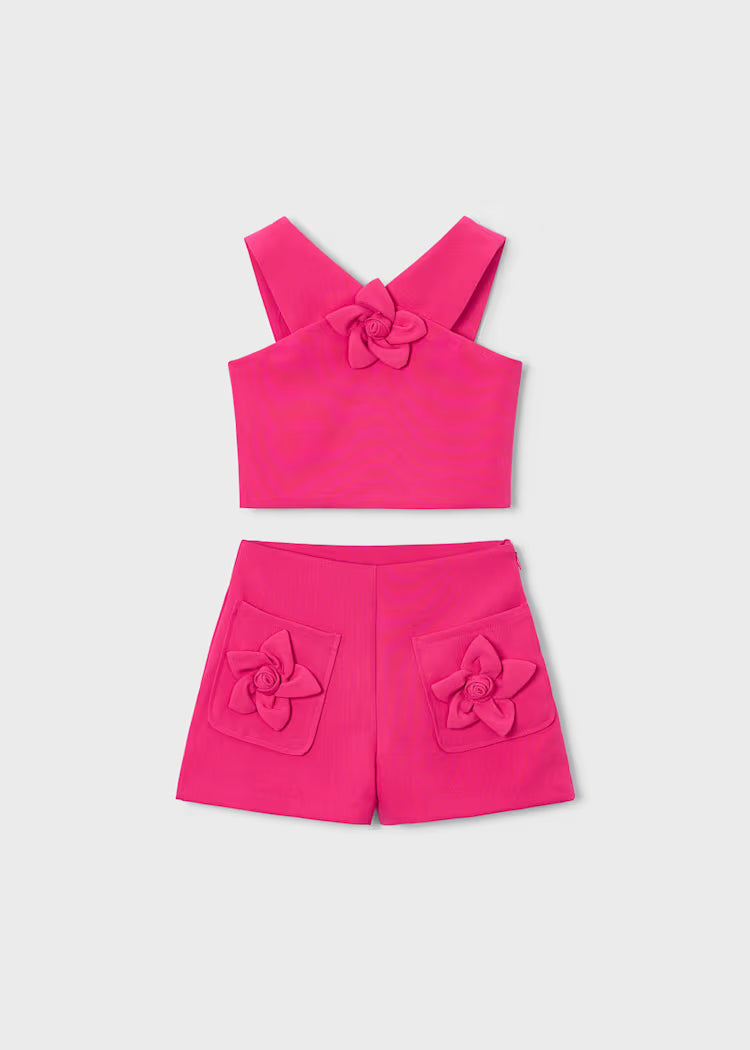 Girls Shorts and Top Set | Flower Applique