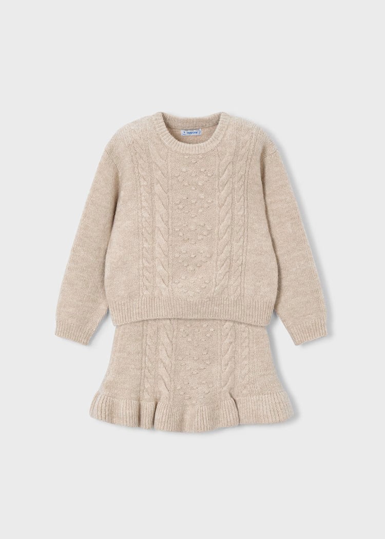 Girls Knit Sweater and Skirt Set | Neutral