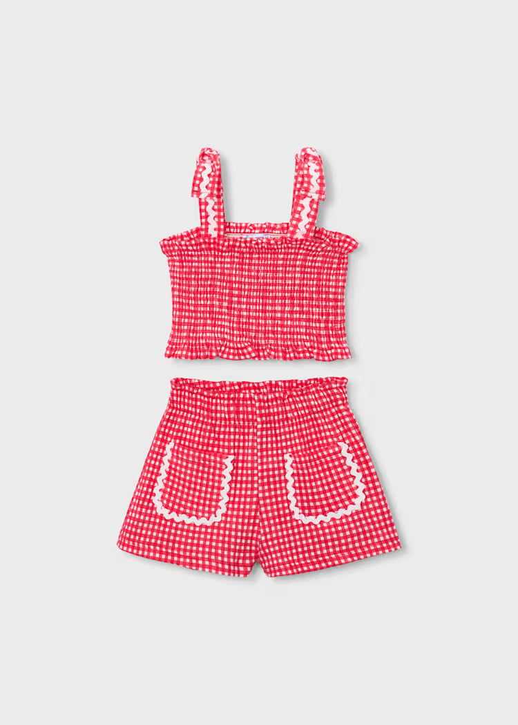 Girl Shorts and Smocked Top Set | Red Check