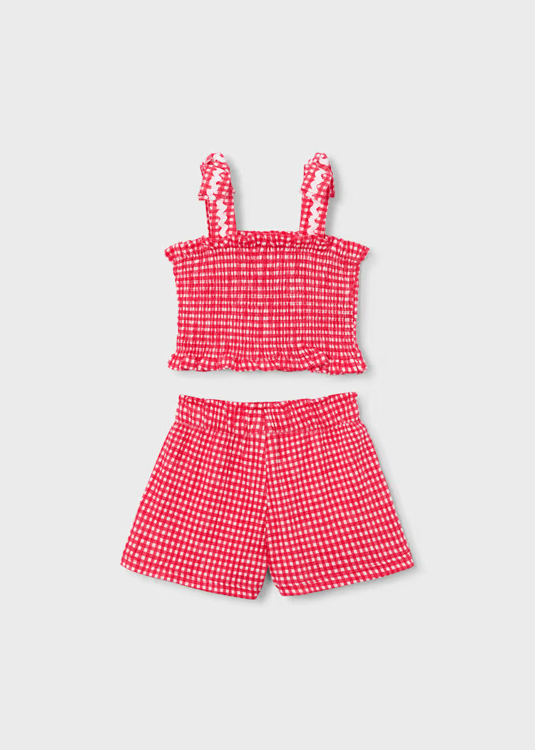 Girl Shorts and Smocked Top Set | Red Check