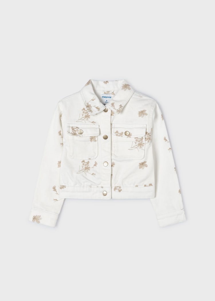 Girl's Embroidered Twill Jacket | Creme