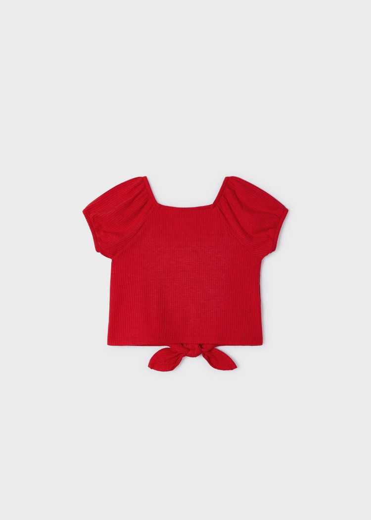 Girl's Short Sleeve Ribbed T-Shirt | Red