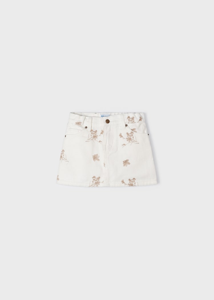 Girl's Embroidered Twill Skirt | Creme