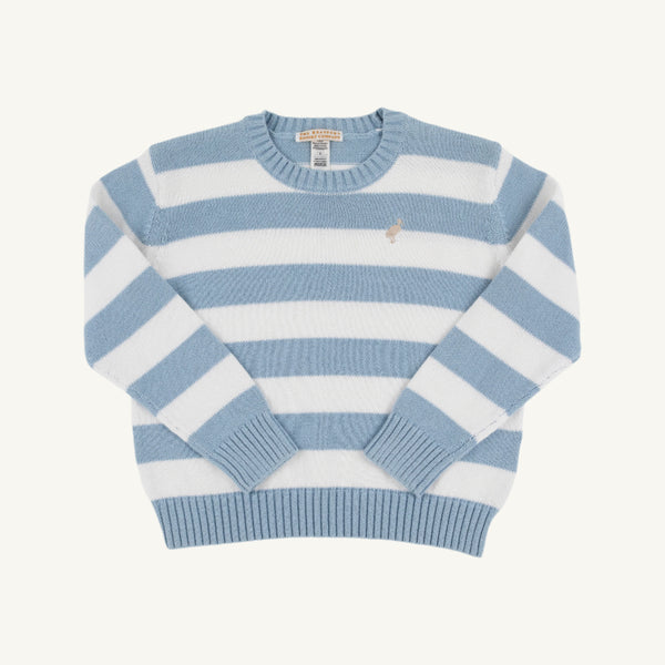 Isaac's Sweater | Barrington Blue Stripe with Keeneland Khaki Stork