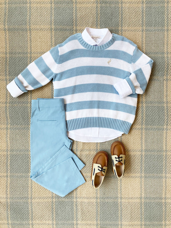 Isaac's Sweater | Barrington Blue Stripe with Keeneland Khaki Stork
