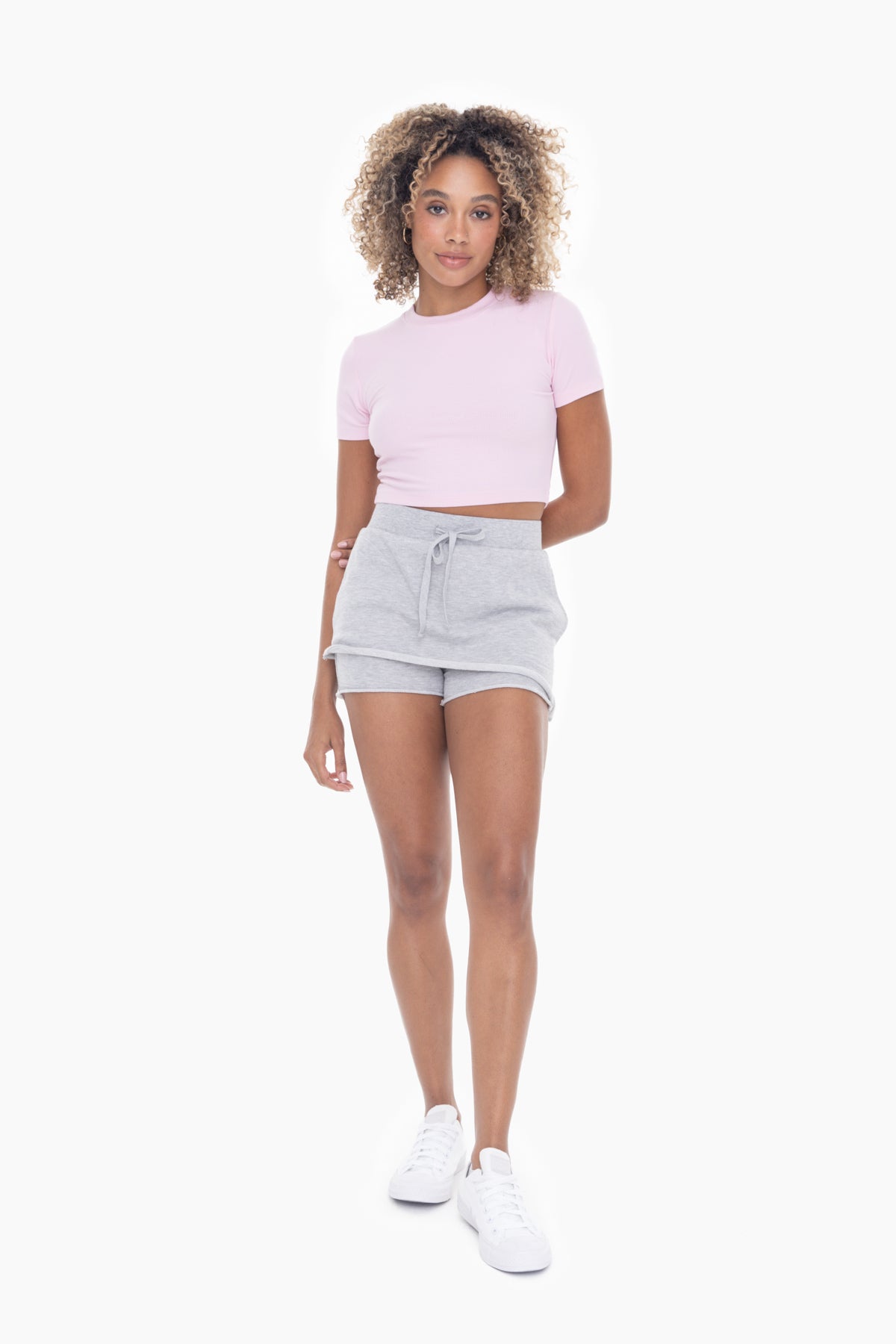 Essential Micro-Ribbed Cropped Athleisure Tee || Cool Pink