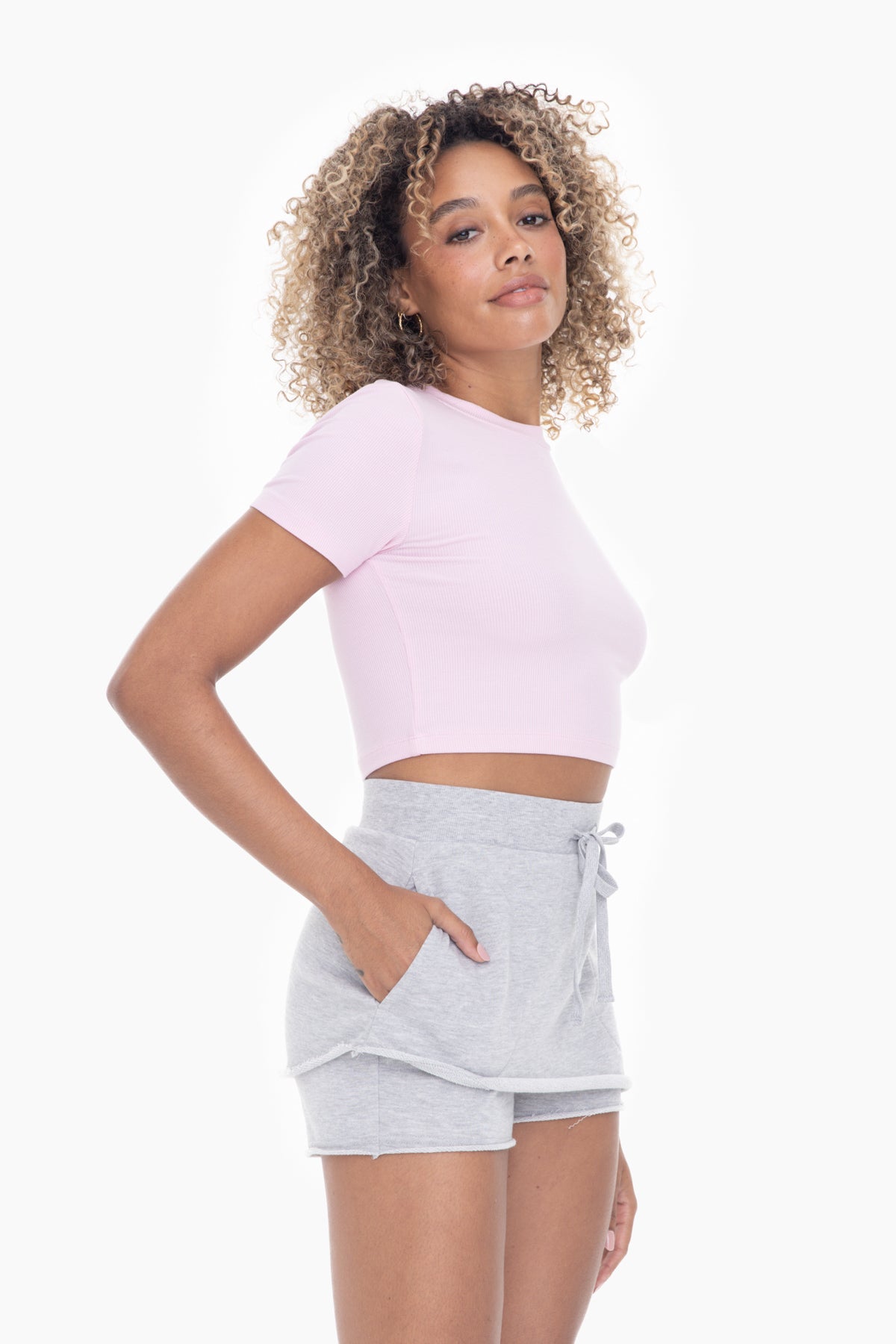 Essential Micro-Ribbed Cropped Athleisure Tee || Cool Pink