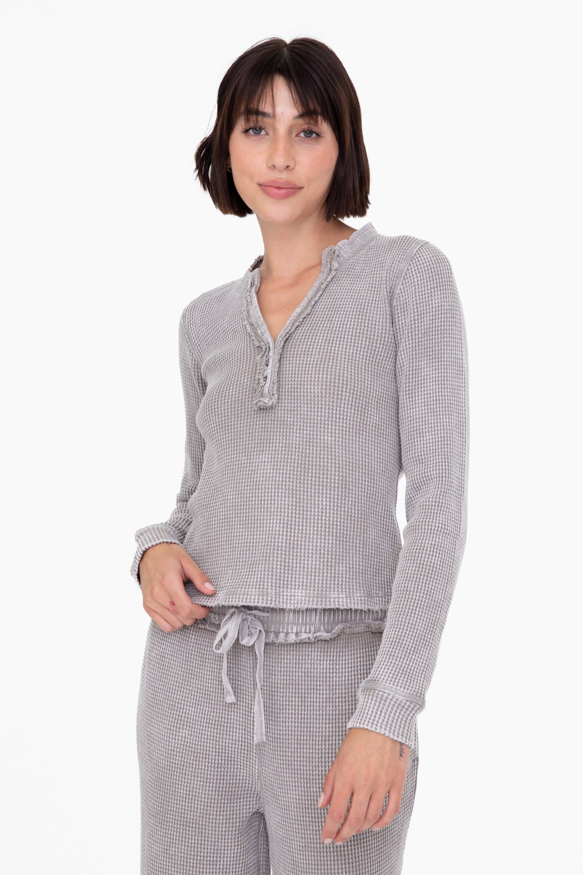 Distressed Mineral-Washed Long Sleeve Top || Slate **FINAL SALE**