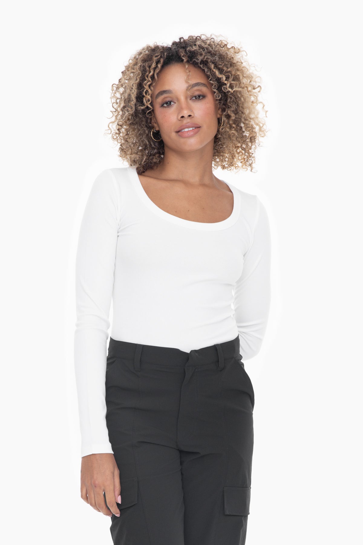 Slim Fit Scoop Neck Long Sleeve Top | White **FINAL SALE**