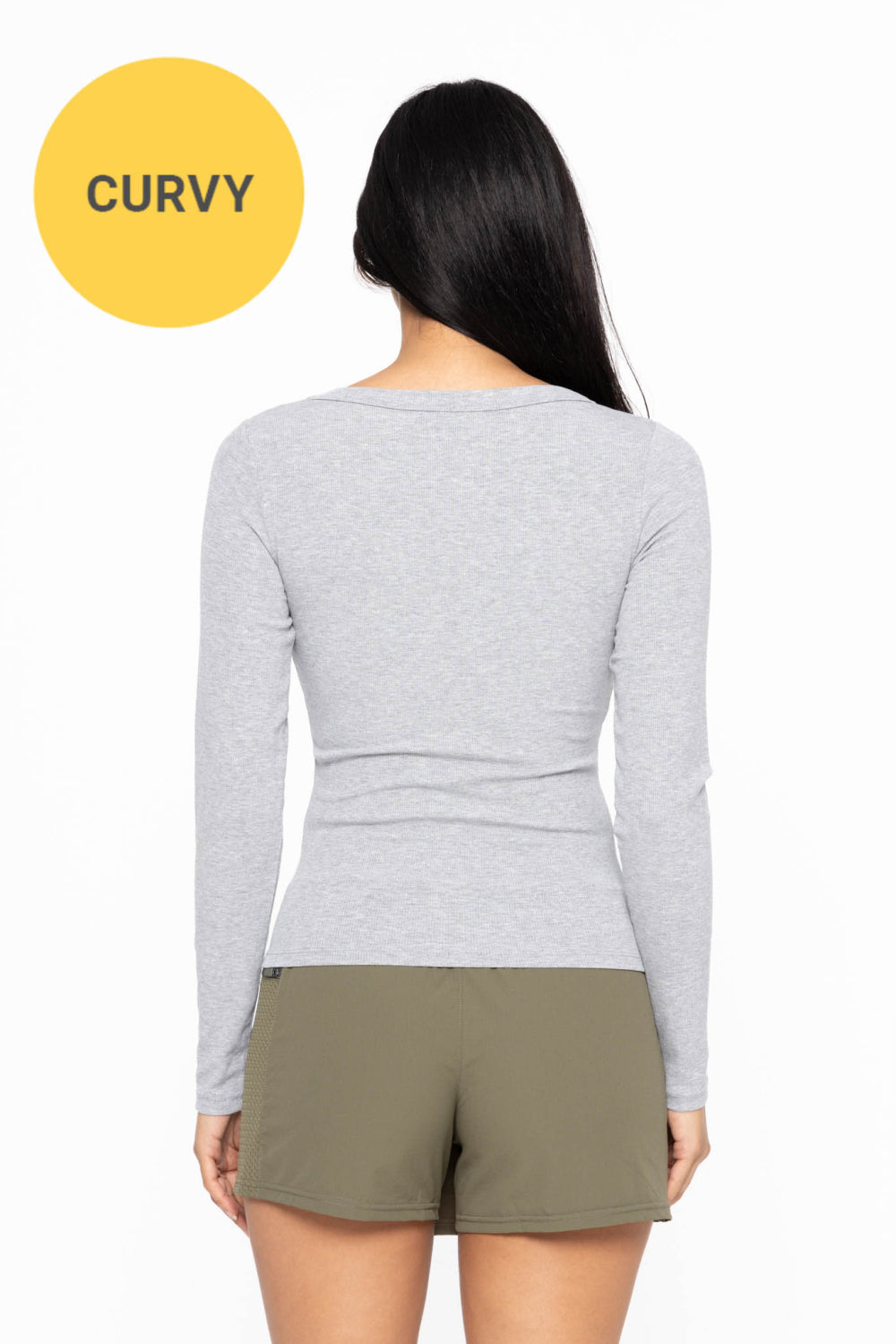 Curvy Slim Fit Scoop Neck Long Sleeve Top | Heather Grey **FINAL SALE**