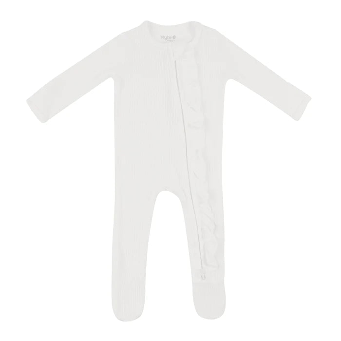 Ribbed Ruffle Zippered Footie | Cloud
