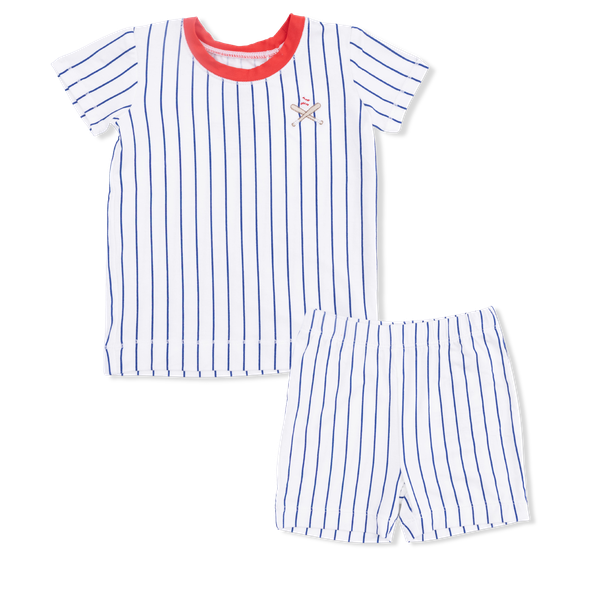Short Sleeve Loungewear Short Set | Baseball Stripe