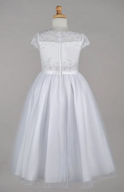 Cap Sleeve Beaded Lace Communion Dress