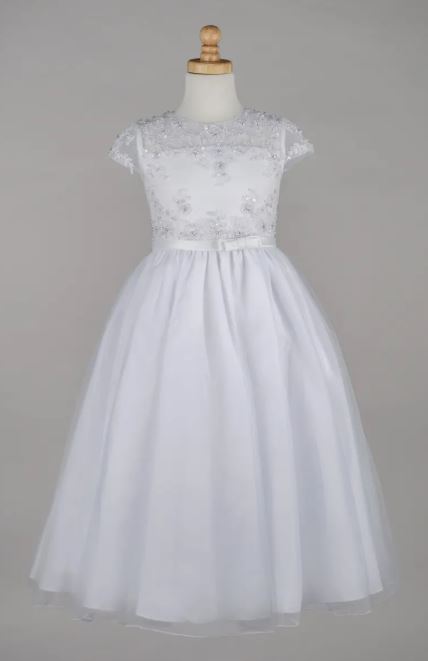 Cap Sleeve Beaded Lace Communion Dress