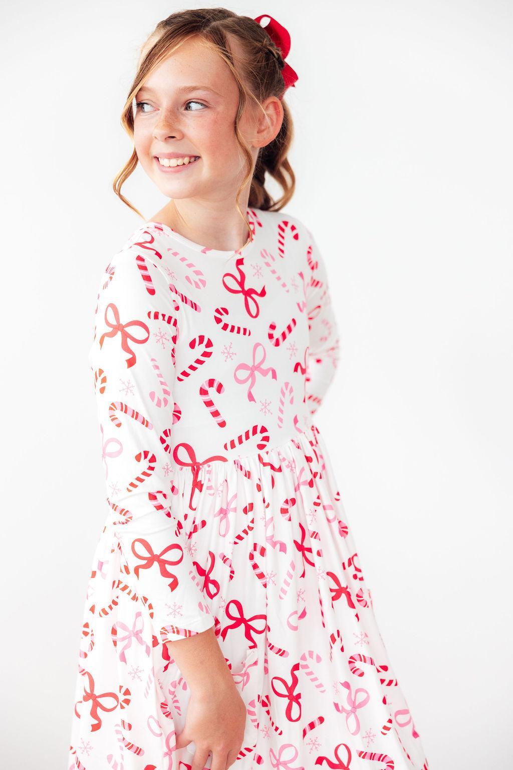 Long Sleeve Candy Cane Lane Pocket Twirl Dress