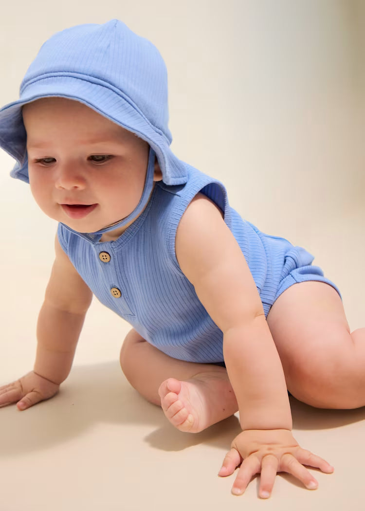 Newborn Boy 3-Piece Short Set | Ribbed Blue