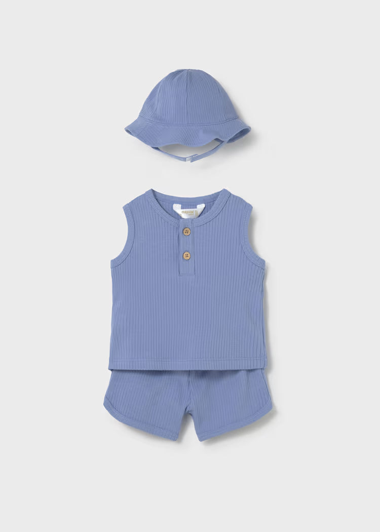 Newborn Boy 3-Piece Short Set | Ribbed Blue
