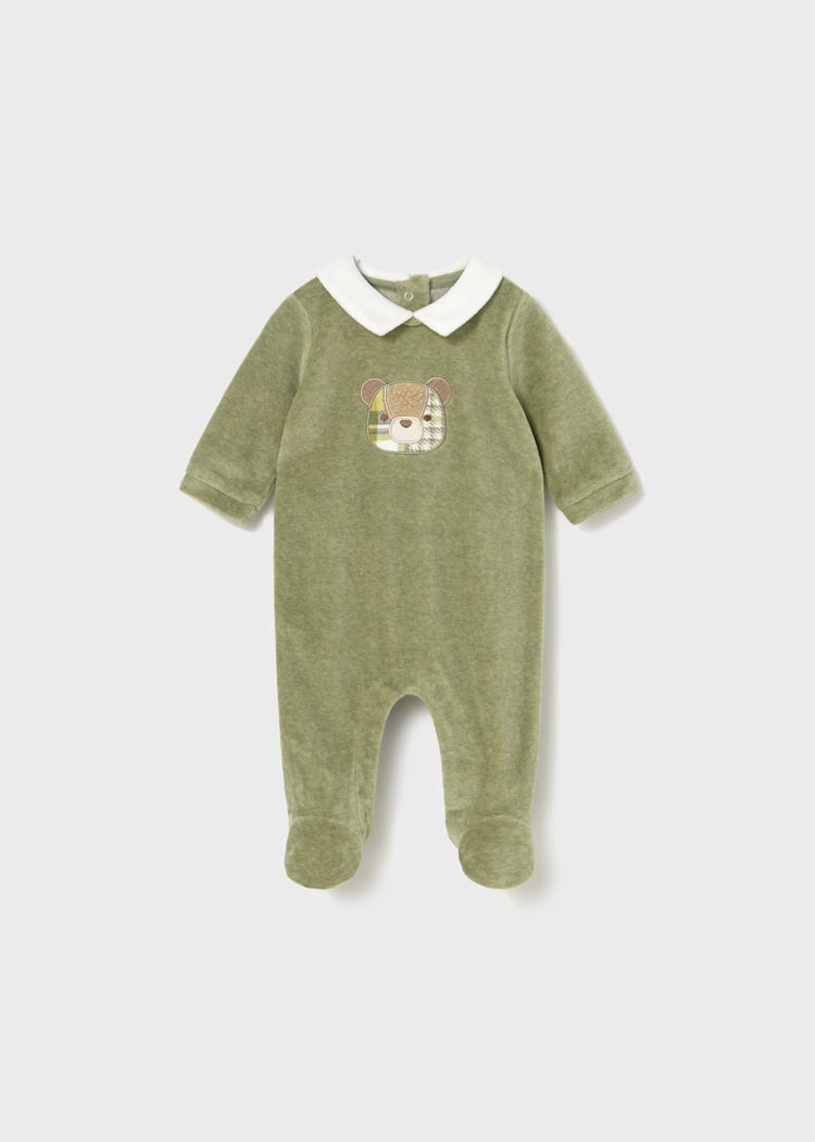 Newborn Boy Collared Velour One Piece | Green