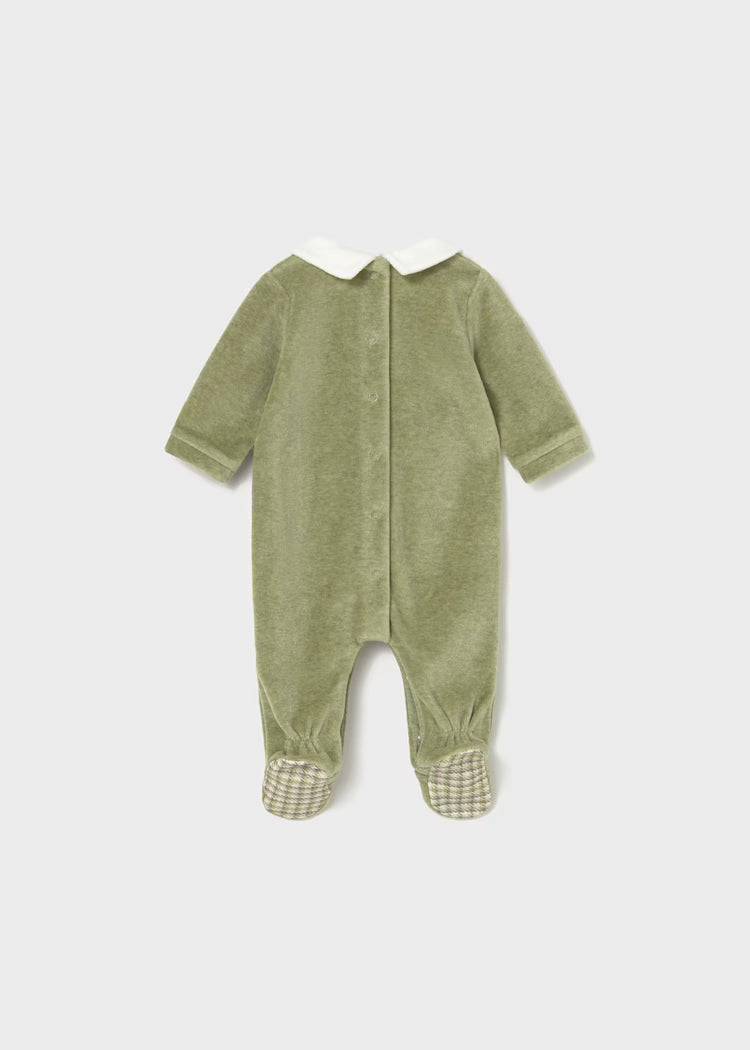 Newborn Boy Collared Velour One Piece | Green