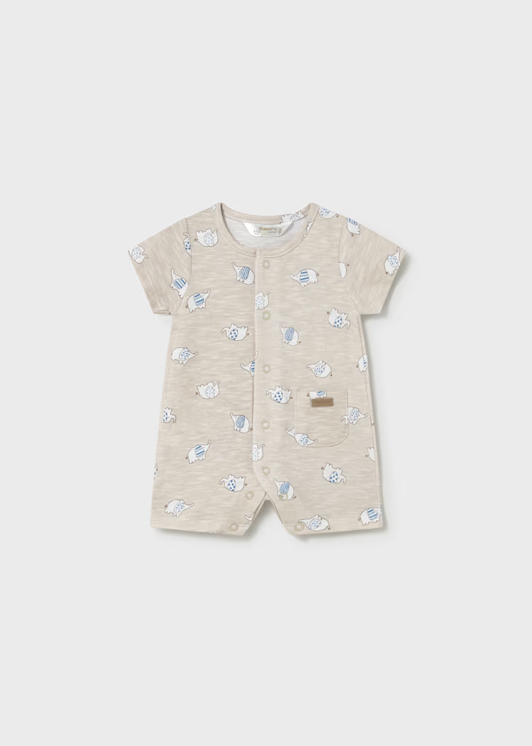 Newborn Boy Printed Button Up Romper | Elephants