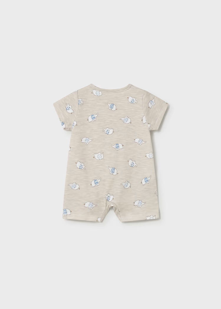 Newborn Boy Printed Button Up Romper | Elephants