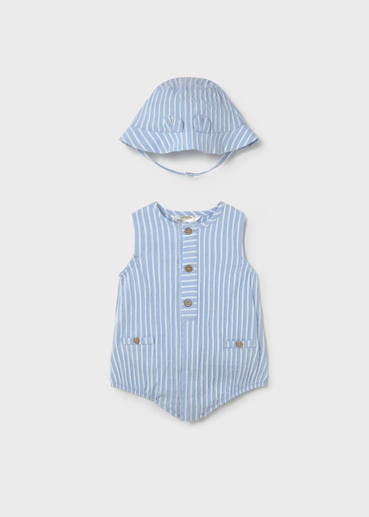 Newborn Boy Printed Romper with Hat Set