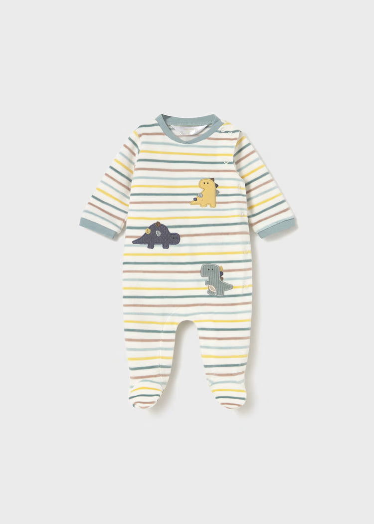 Newborn Boy Velour Striped One Piece | Dino