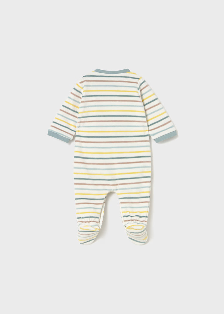 Newborn Boy Velour Striped One Piece | Dino