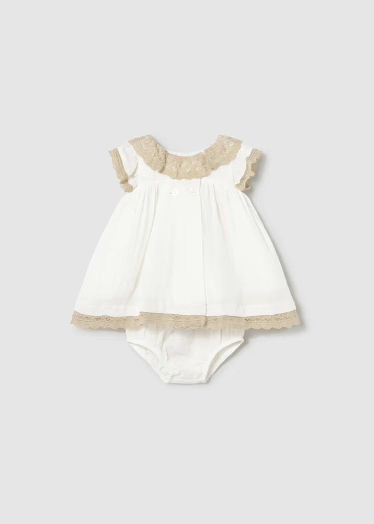 Newborn Girl Dress with Bloomers | White