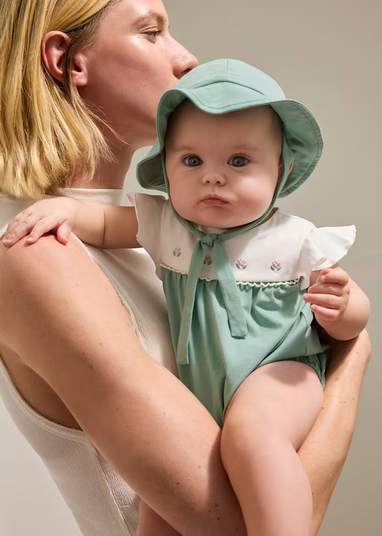 Newborn Girl Floral Romper with Hat | Mint