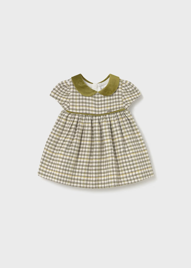 Newborn Girl Plaid Dress | Olive