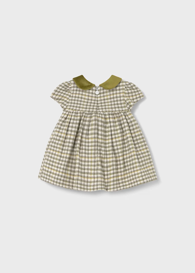 Newborn Girl Plaid Dress | Olive