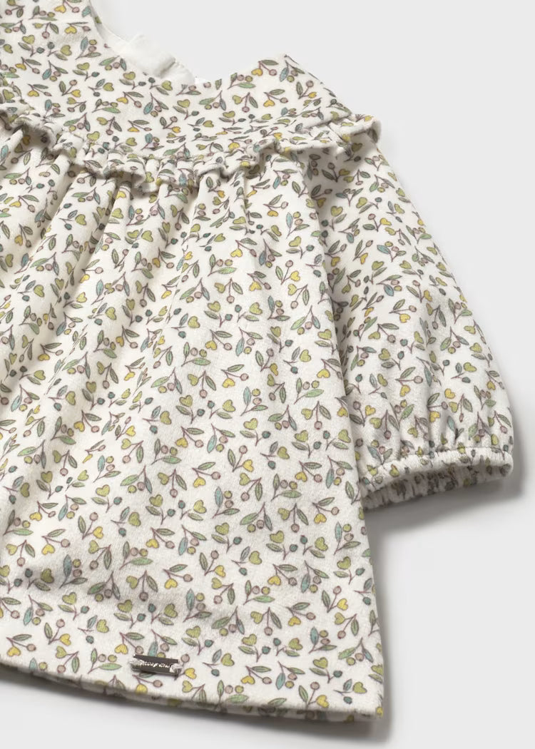 Mayoral - Printed Velvet Dress - Olive 4-6M Mayoral - Printed Velvet Dress - Olive 4-6M