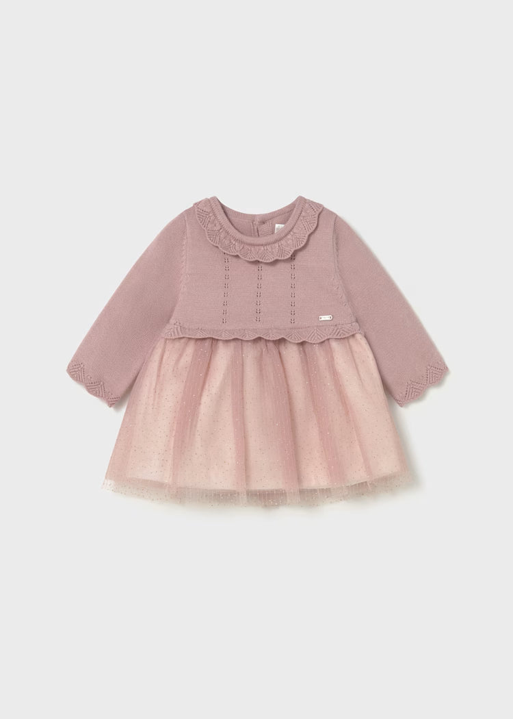 Newborn Girl Tulle and Knit Dress | Petal Pink