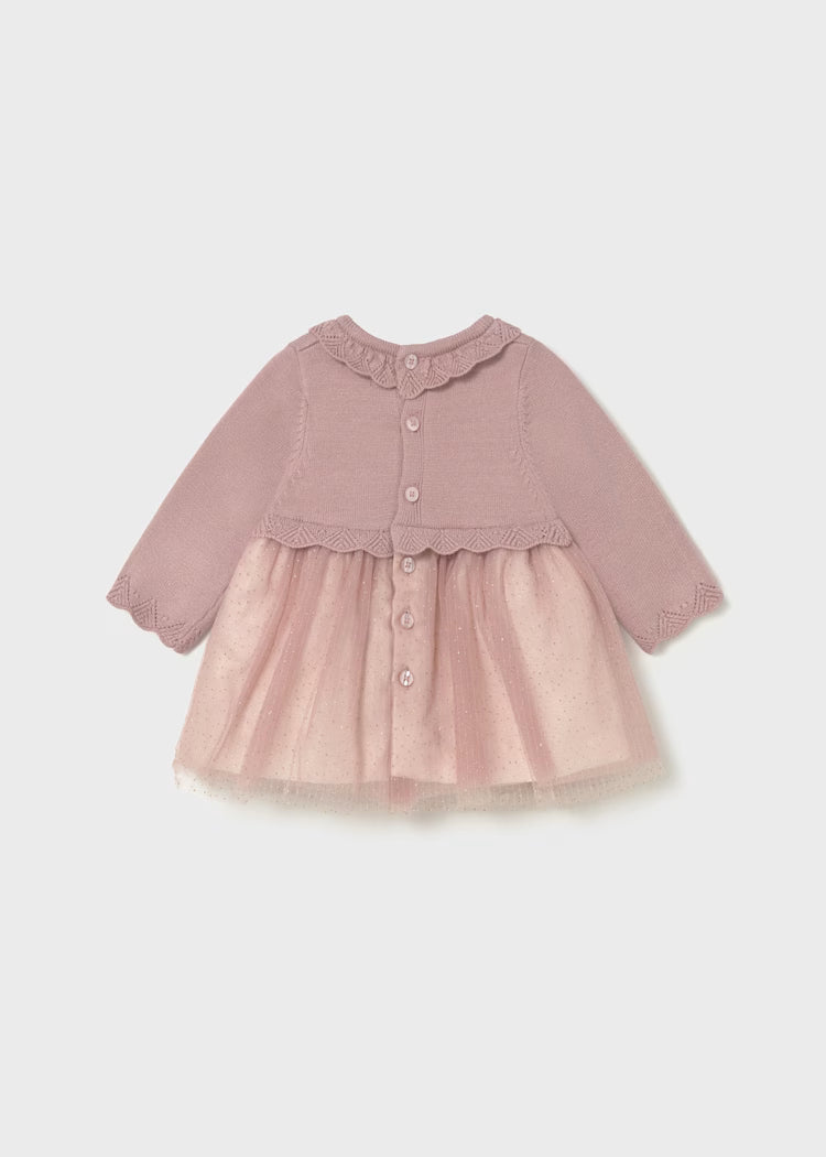Newborn Girl Tulle and Knit Dress | Petal Pink