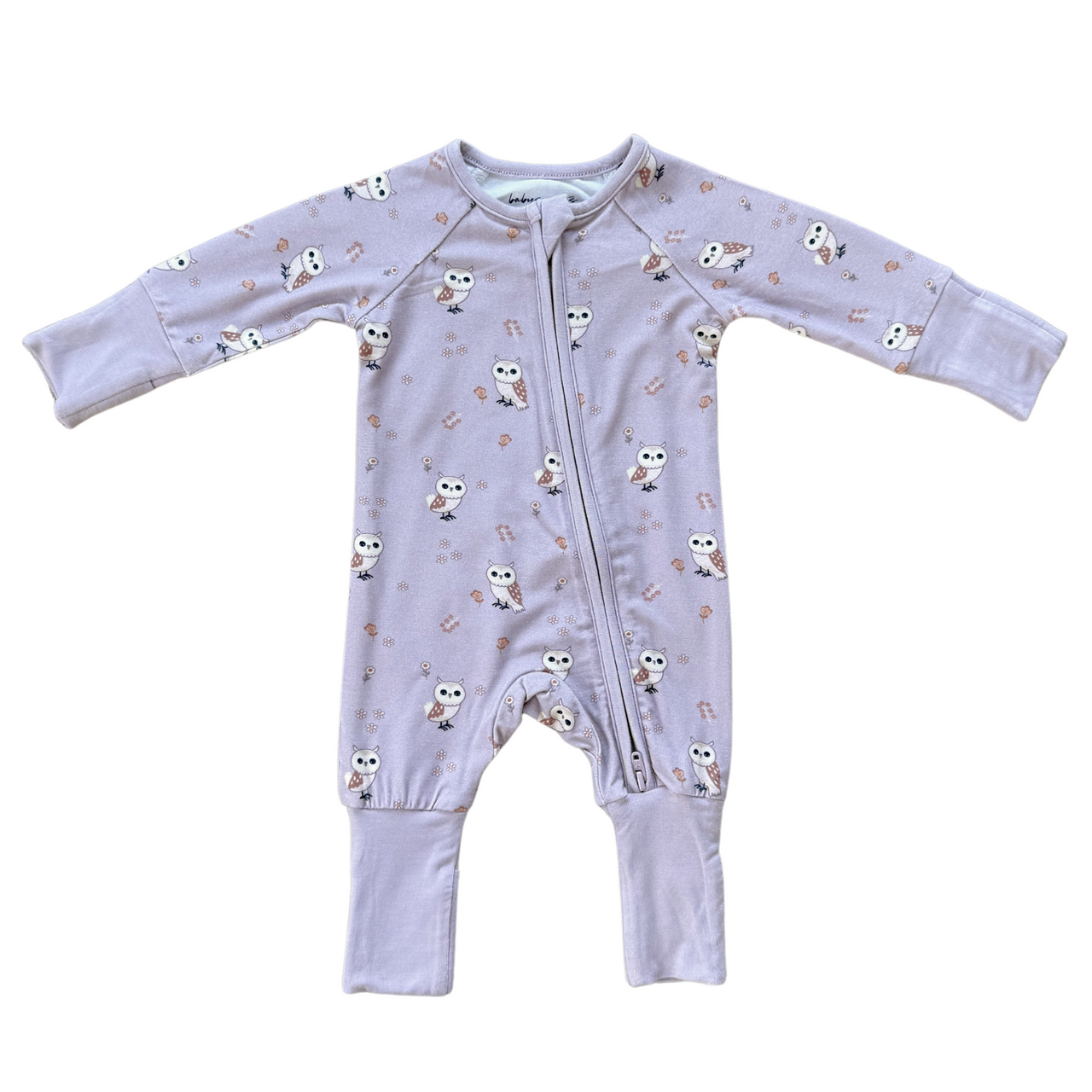 Long Sleeve Zip Romper | Lavender Owl