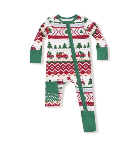 2-Way Zipper Convertible Romper | Red Truck Fair Isle