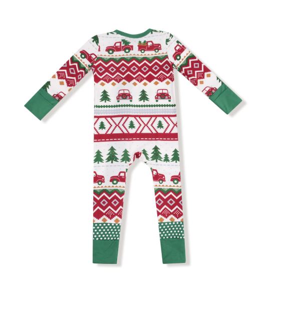 2-Way Zipper Convertible Romper | Red Truck Fair Isle