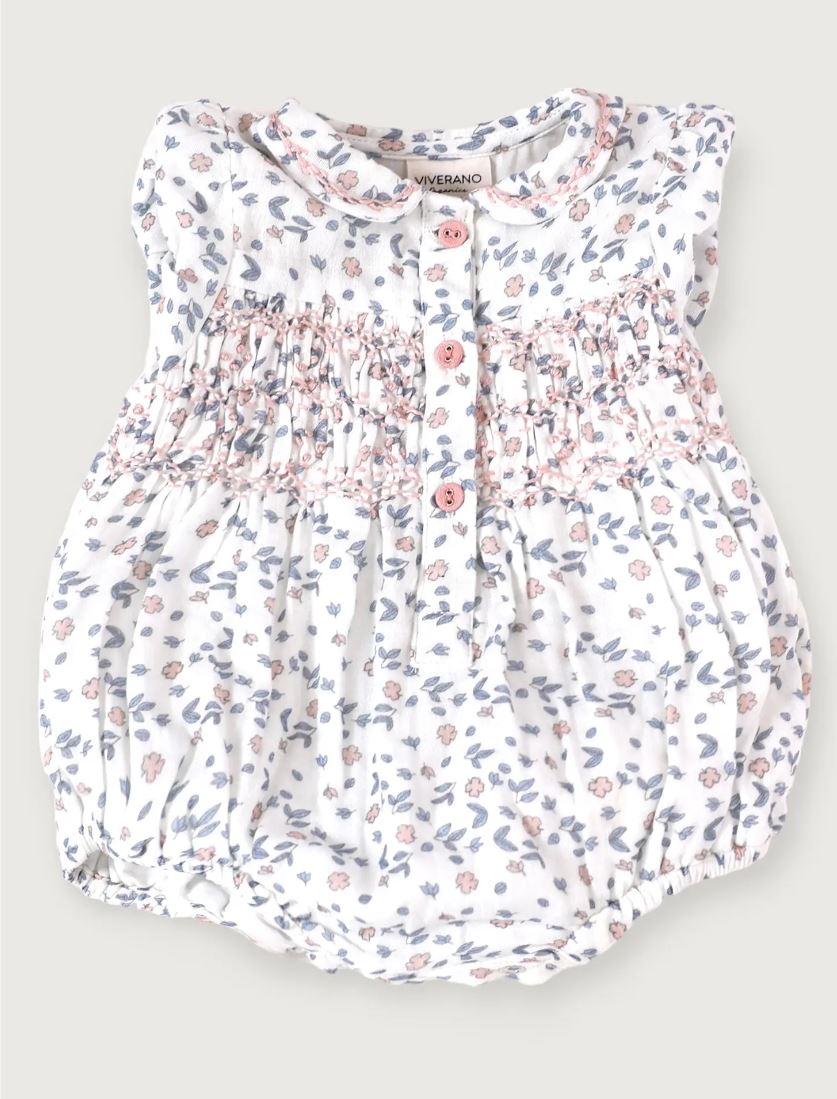 Hand-Smocked Bubble Baby Romper | Sophia Floral