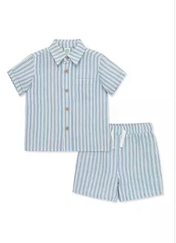 Boy's Blue Striped Woven Short Set