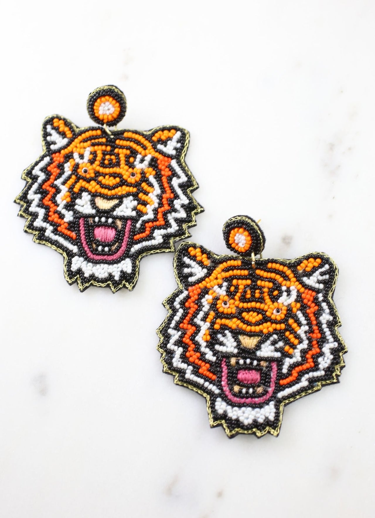 Tiger Roar Beaded Earring | Orange